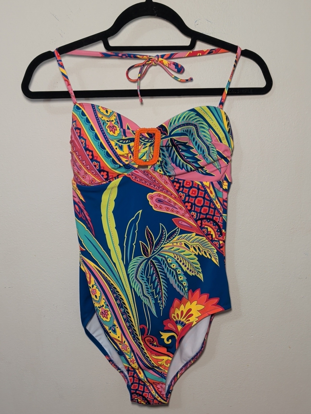 Boden Taormina Bandeau One-Piece Swimsuit Blue Pink Orange Paisley Women Size 8